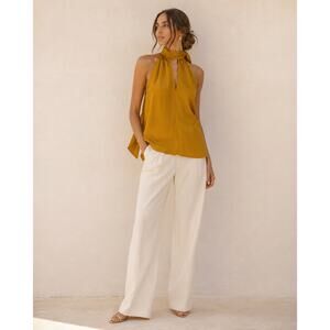 MILLY Silk Halter Top Self-Tie Bow Neck Size S Marigold Golden Mustard